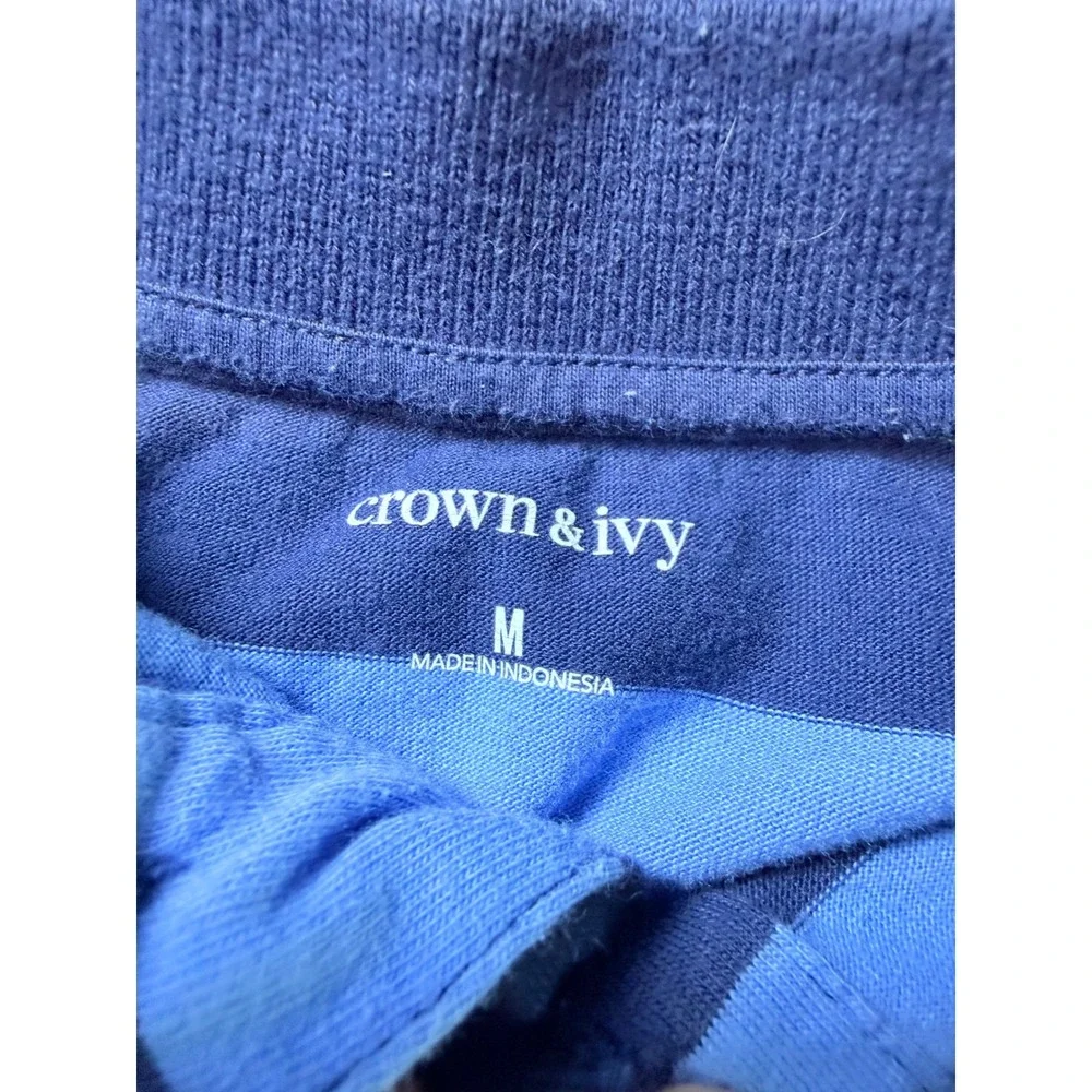 Crown & Ivy Boys Blue Green Striped Long Sleeve Polo Rugby Shirt Size‎ Medium